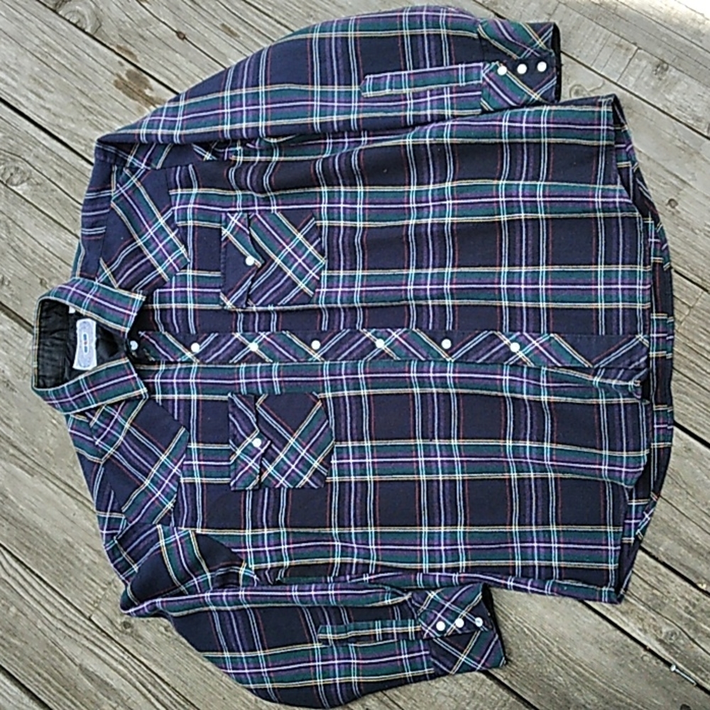 Vintage Heavy Plaid Atb Western Wear Pearl Snap Long Sleeve Shirt